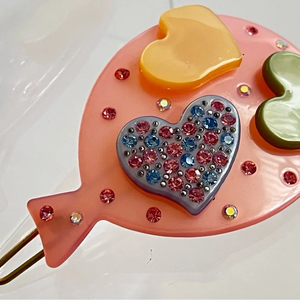 Vintage Y2K Pink Balloon Heart Clip with Multicolor Heart Accent